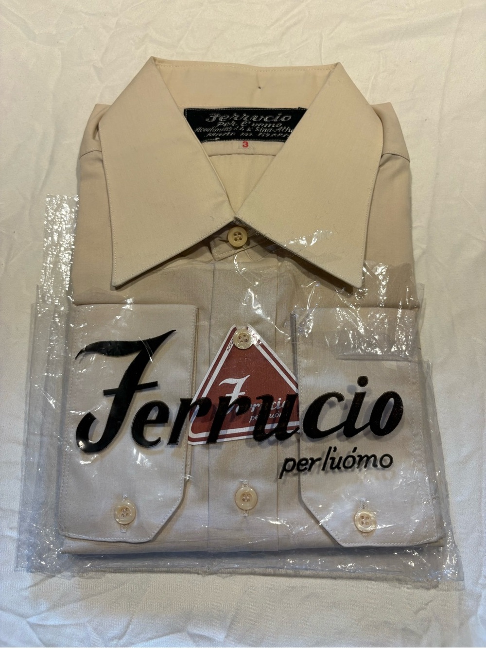 Ferreccio Beige Men's Dress Shirt - Classic Point Collar